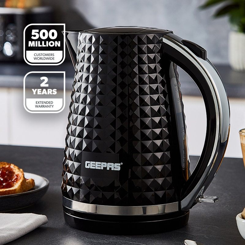 Geepas Electric Kettle 4 Slice Bread Toaster & Microwave Kitchen Set | 1.7L Textured Cordless Kettle 2200W | 4 Slice Toaster with 7 Level Browning Control | 700W Digital Microwave 20L