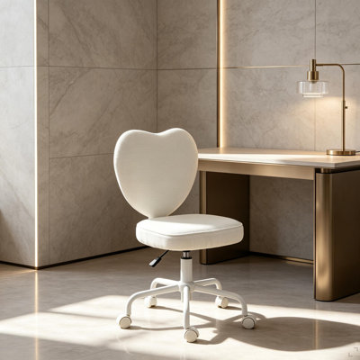 Fauteuil de coiffeuse à dossier en forme de cœur, chaise de bureau pivotante à roulettes pivotante à hauteur réglable sur 360 ° avec roulettes
