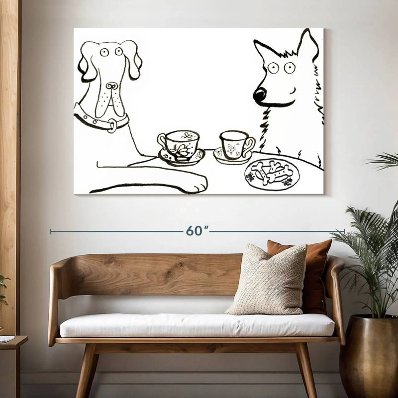 Chiens prenant le thé, H 34 po x l 51 po