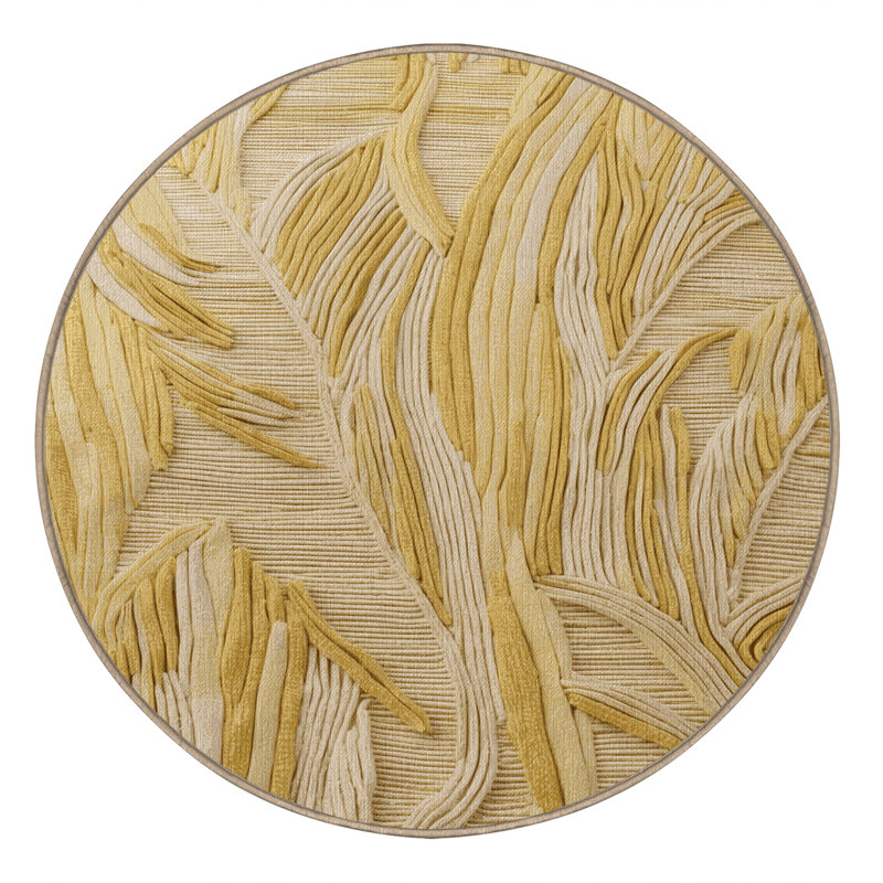 Machine Washable Abstract Beige Area Rug, Round 7'