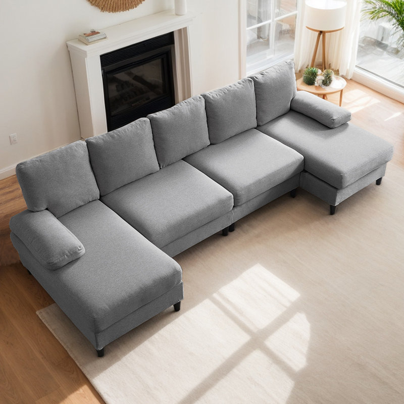 Canapé modulaire en forme de U de 112 po avec repose-pieds et 4 sièges, Gris clair