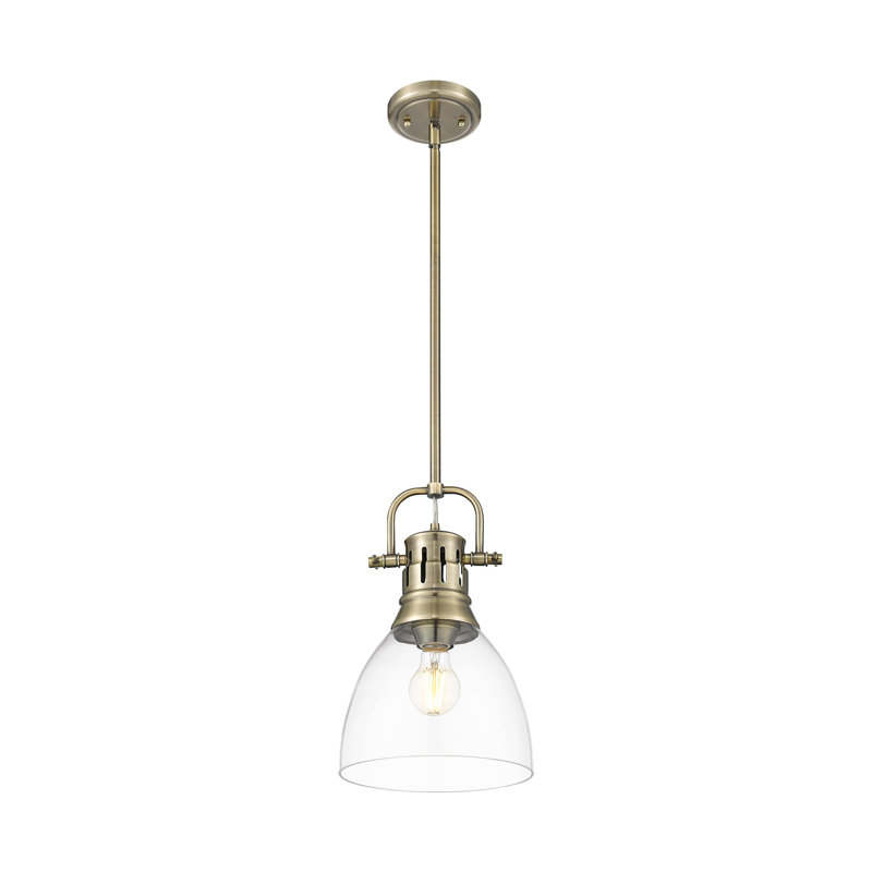 Petit luminaire suspendu Iftimie avec tige en verre transparent, Laiton vieilli