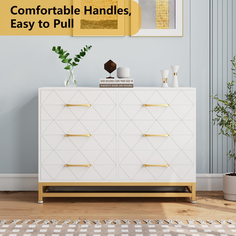 Commode 6 tiroirs Akia, Blanc