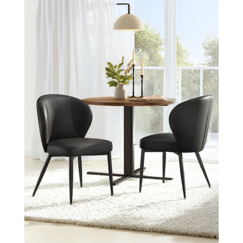 Synthetic Leather Upholstered Dining Chairs with Stitching, Ink Black