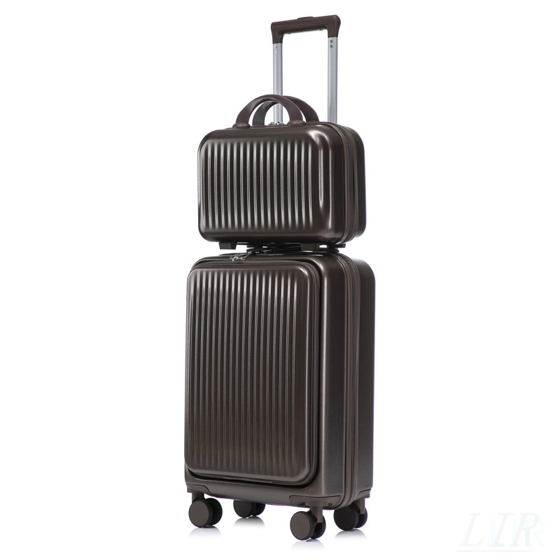 14 "/ 20" 2 pièces / ensemble dans un bagage à roulettes en ABS, avec serrure à combinaison et ouverture avant, étui à cosmétiques 14 "(brun)