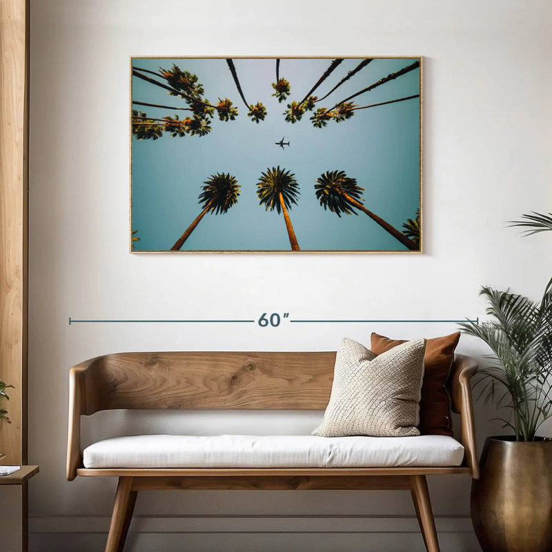 Avion sous les palmiers, Cadre flottant en bois naturel, 43 po x 29 po