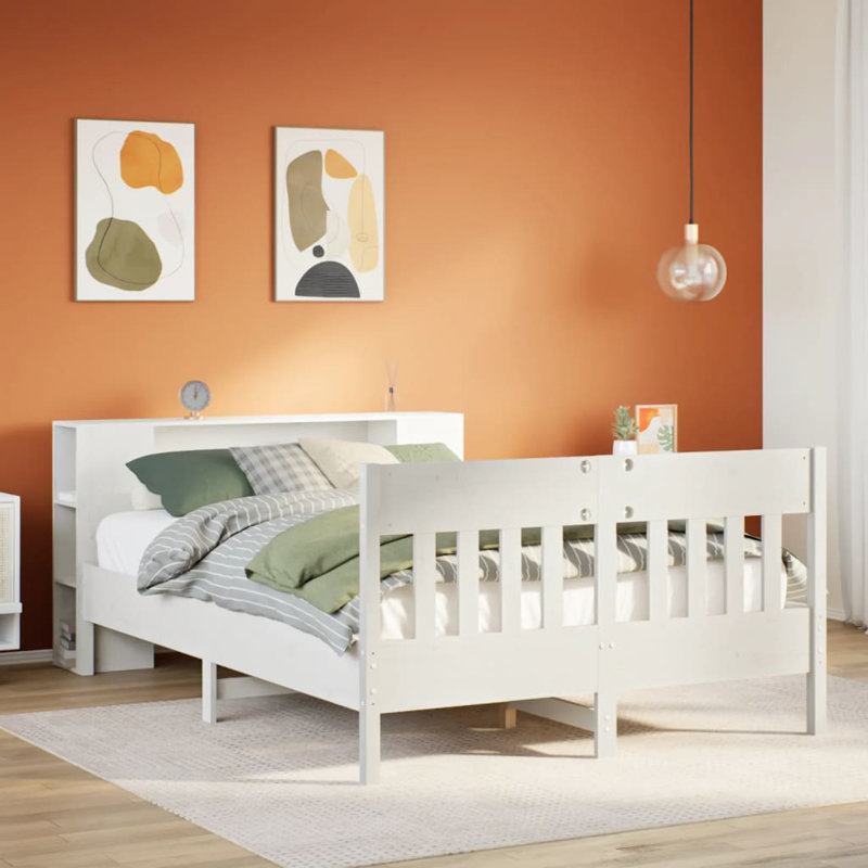 Monango Solid Wood Bed, 135 x 190 cm, White