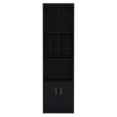 71-Inch Tall Bar Cabinet 5-Tier Modern Bar Cabinet With Glass Holder Stemware Rack, Wine Cabinet, Liquor Cabinet, 12 Bottle Cubbies, 5 Shelves, And Pull Out Tray