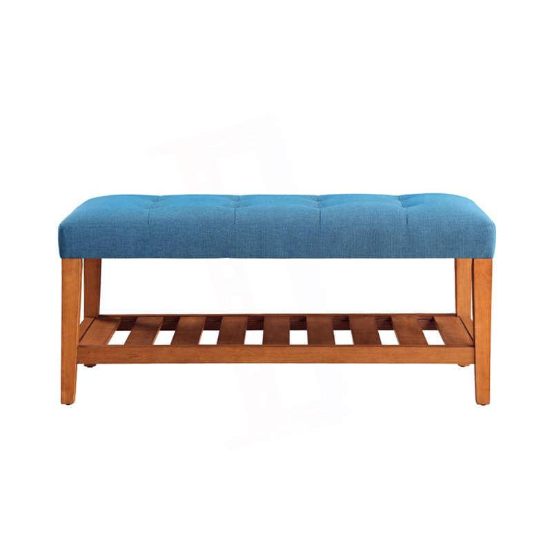 Banc de rangement rembourré en bois avec tablette à lattes Warwickshire, Bleu, Noyer