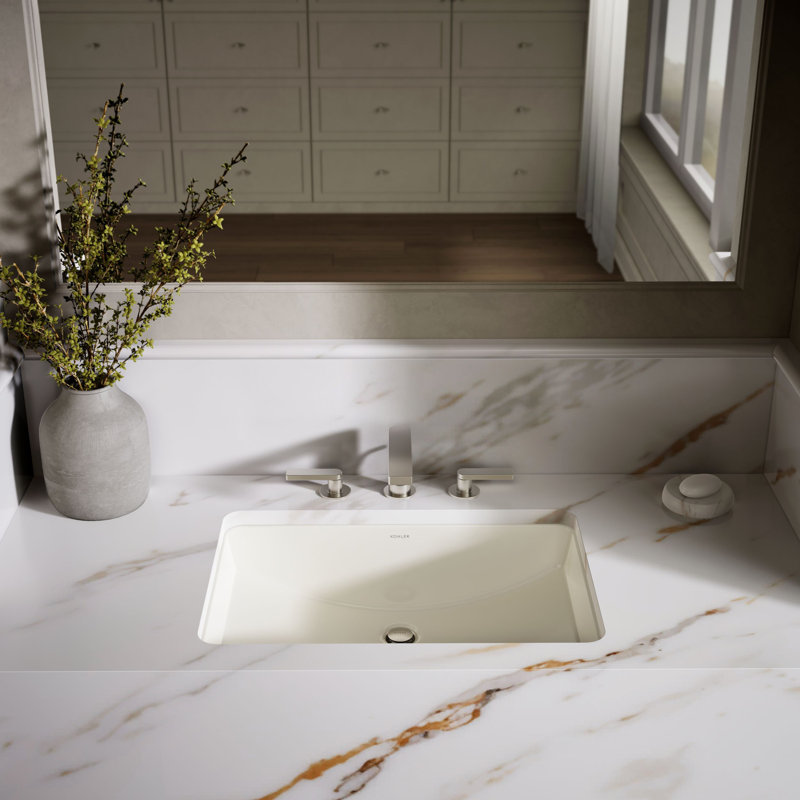 Ladena® Vitreous China Rectangular Undermount Bathroom Sink with Overflow, Biscuit