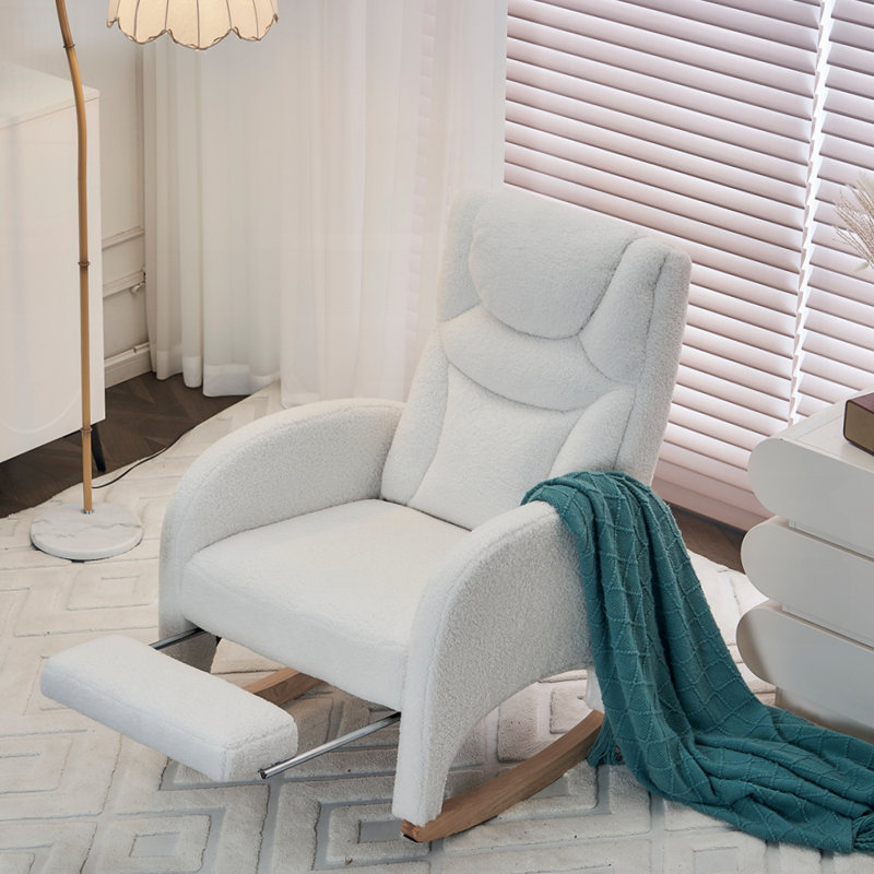 Nursery Rocking Chair With Adjustable Footrest, Ivory Teddy
