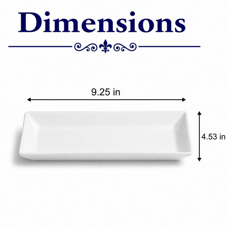 PANORAMA Premium Porcelain Panorama Rectangle Plate, Ivory, 9.3x4.5" | Microwave & Dishwasher Safe