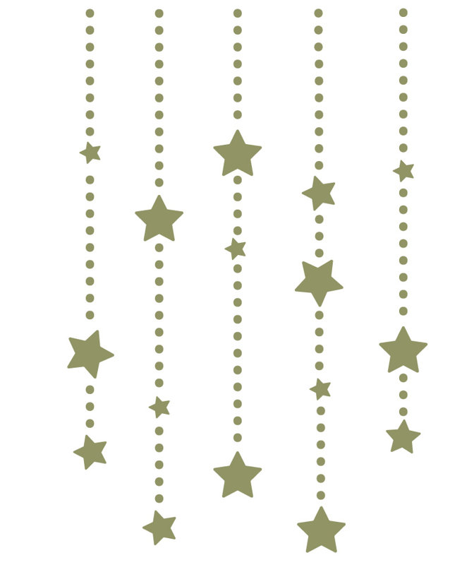 Décalcomanie murale étoile éléments suspendus, H 45 po x l 30 po x P 0,01 po, Olive