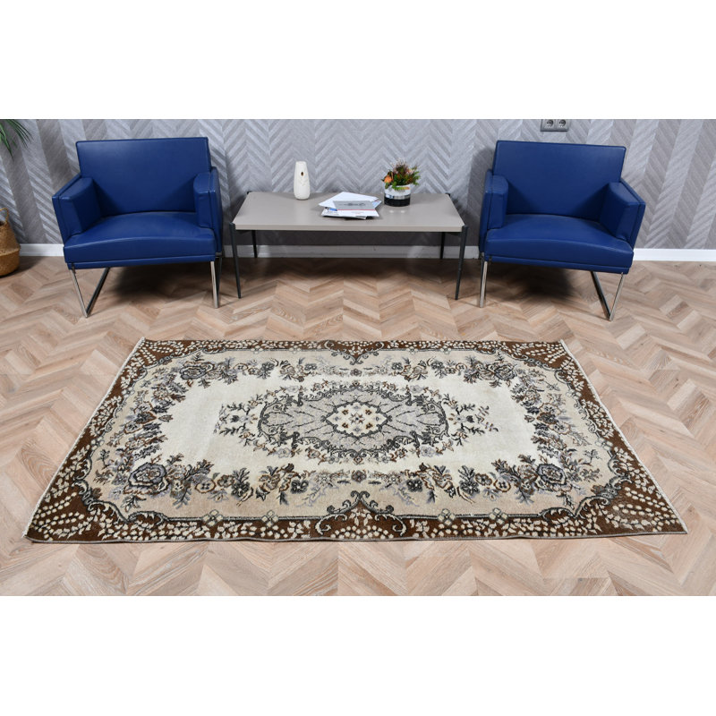 Tapis turc antique antique idéal pour les salons et les chambres à coucher avec un design Oushak complexe