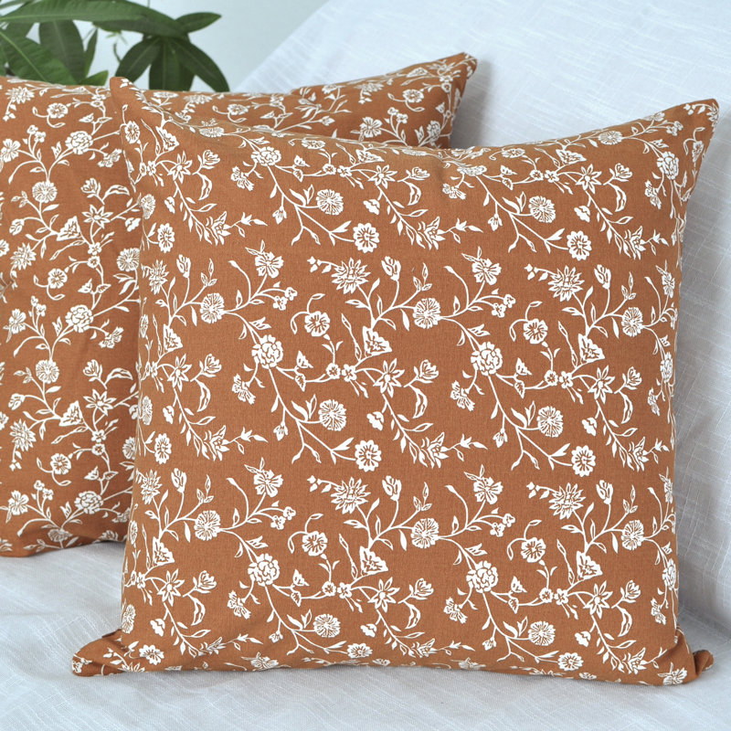 Housse de coussin en coton avec motif botanique, paquet de 2, H 18 po x l 18 po, Housse de coussin seulement - sans coussin