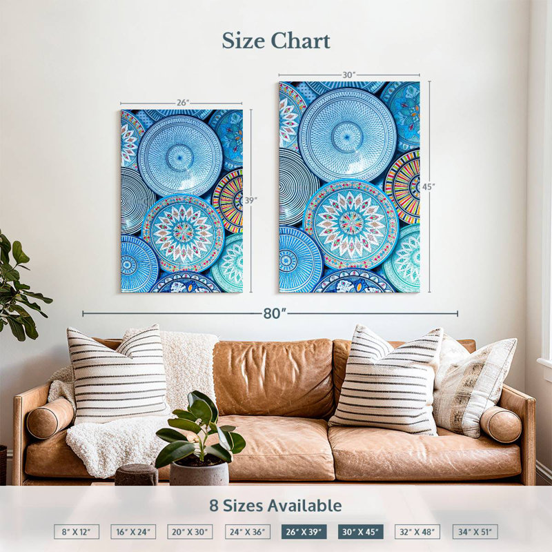 Senne Blue Moroccan Plates, 39" H x 26" W