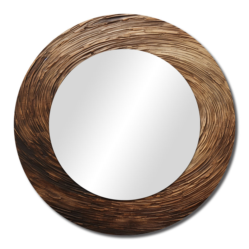 Brown Calm Current Spiral I - Abstract Spirals Large Mirror, Modern Round Decorative Wall Mirror, Printed Metal Art