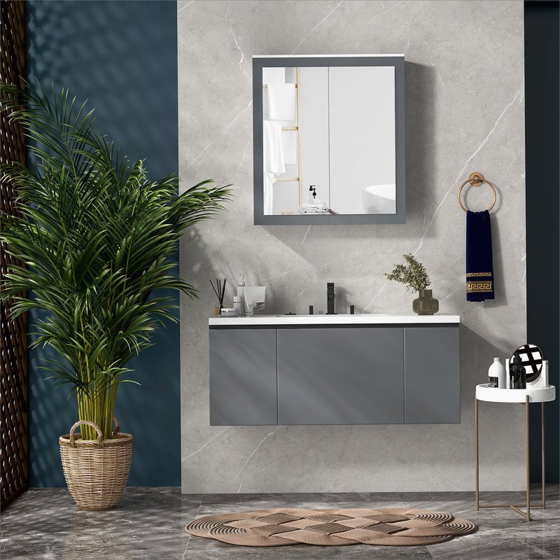 Armoire de rangement de salle de bain murale, armoire à pharmacie, armoire de salle de bain moderne avec miroir, Blanc