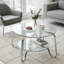 Table basse 31,5 po en verre trempé double couche, table basse ronde moderne avec cadre en métal pour le salon