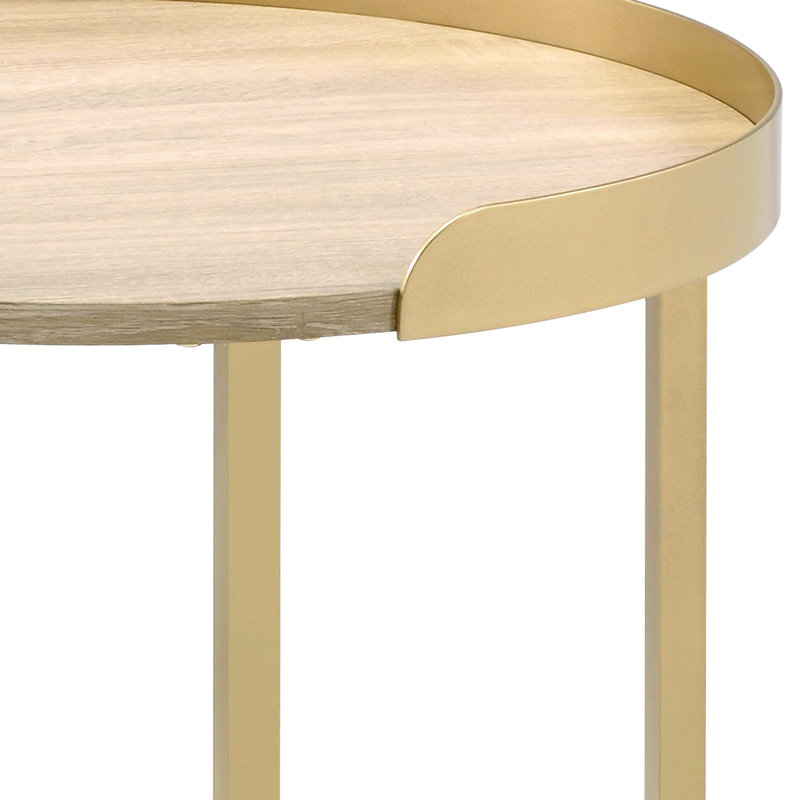 Table de bout moderne en chêne et or avec construction stable - Améliore l'espace de vie