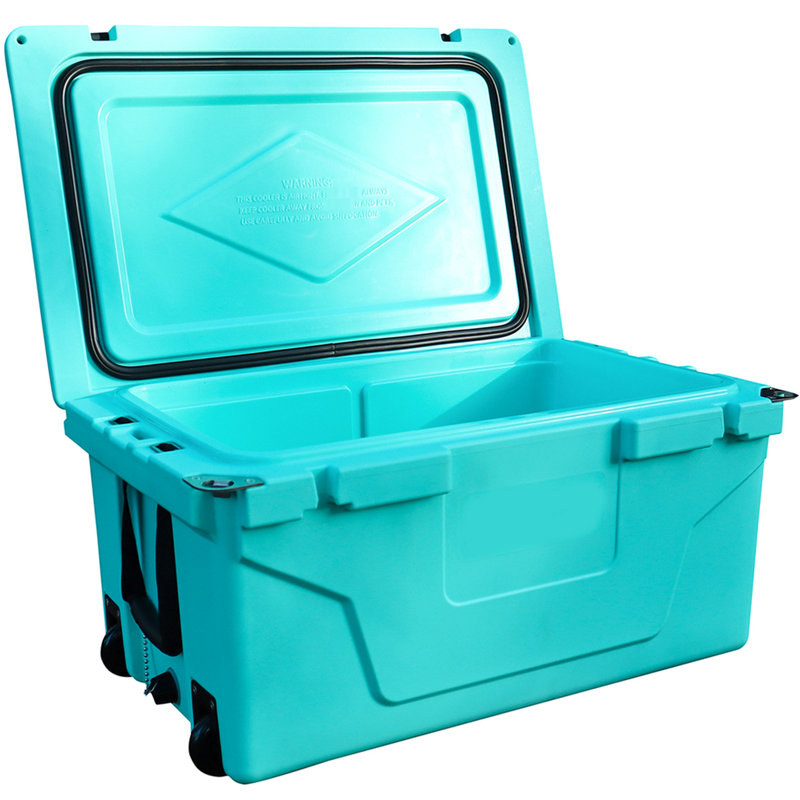 Blue 65Qt Outdoor Ice Chest - 5 Cold Preservation Base Camping Retention Built-In Bottle Opener