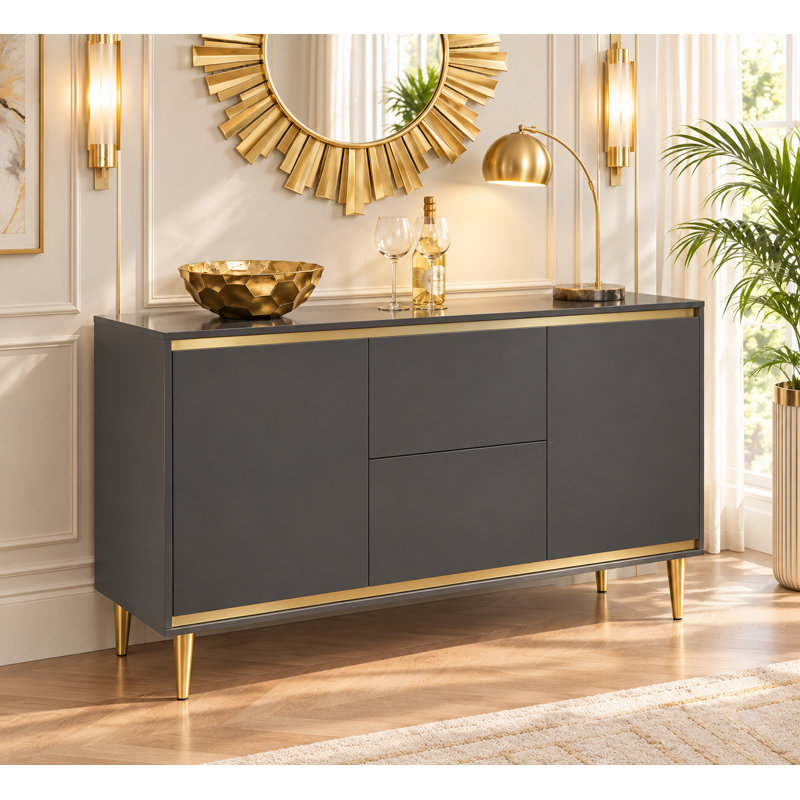 Bellandra Art Deco Inspired Sideboard, Charcoal Grey