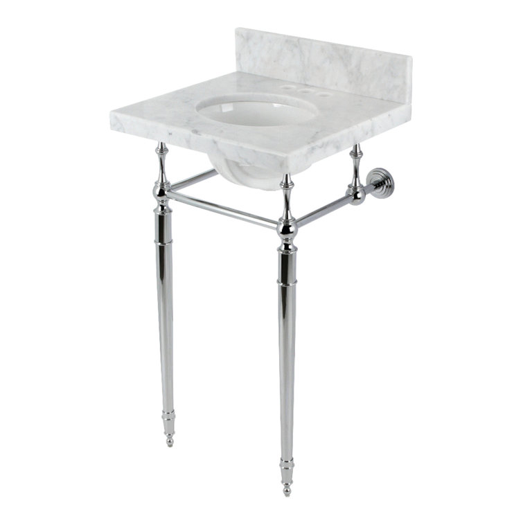 Edwardian White/Silver Metal Oval Console Bathroom Sink with Overflow
