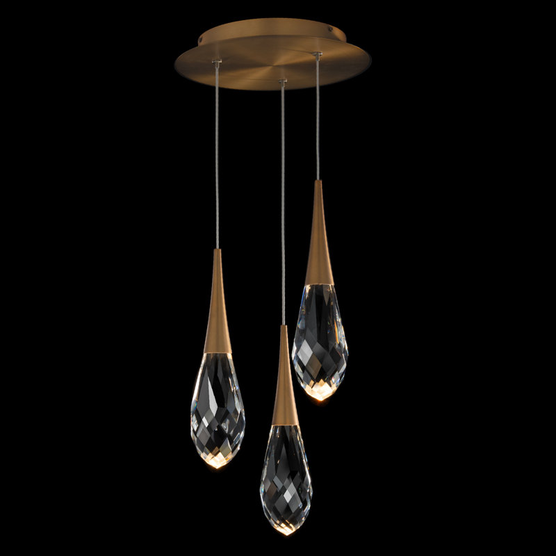 Hibiscus 3 - Light LED Cluster Pendant, Aged Brass