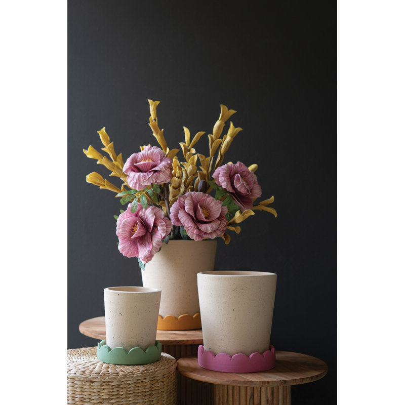  Pot de fleurs en argile festonnée fabriqué à la main - ensemble de 3 - 11 po de haut poterie décorative