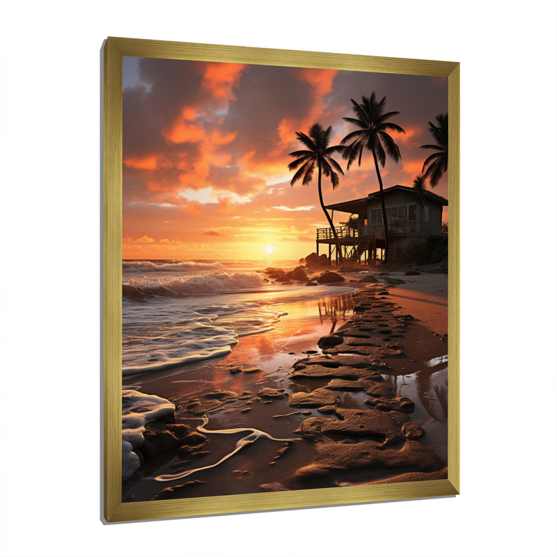 Miami Sunrise Magic II sur impression sur toile, H 32 po x l 16 po x P 1 po, Cadre photo doré