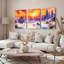 Tableau sur toile tendue représentant un paysage urbain fantastique avec des feuilles d'automne et un coucher de soleil (lot de 3)-929047487