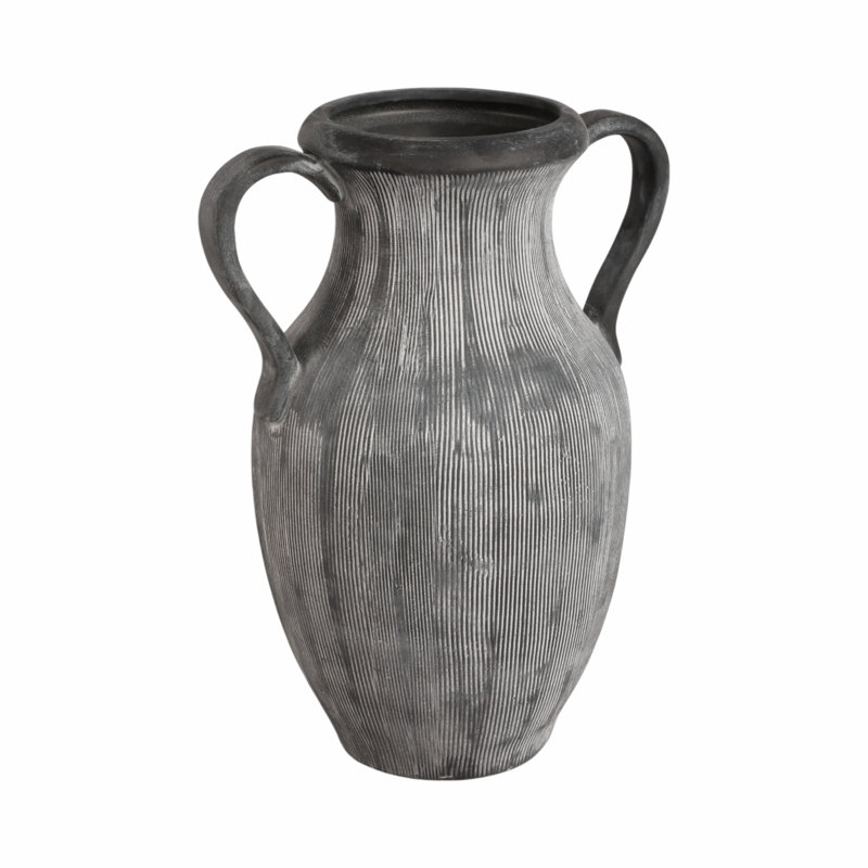 Stoneware Table Vase, Black/Ivory, 15" H x 11" W x 8" D