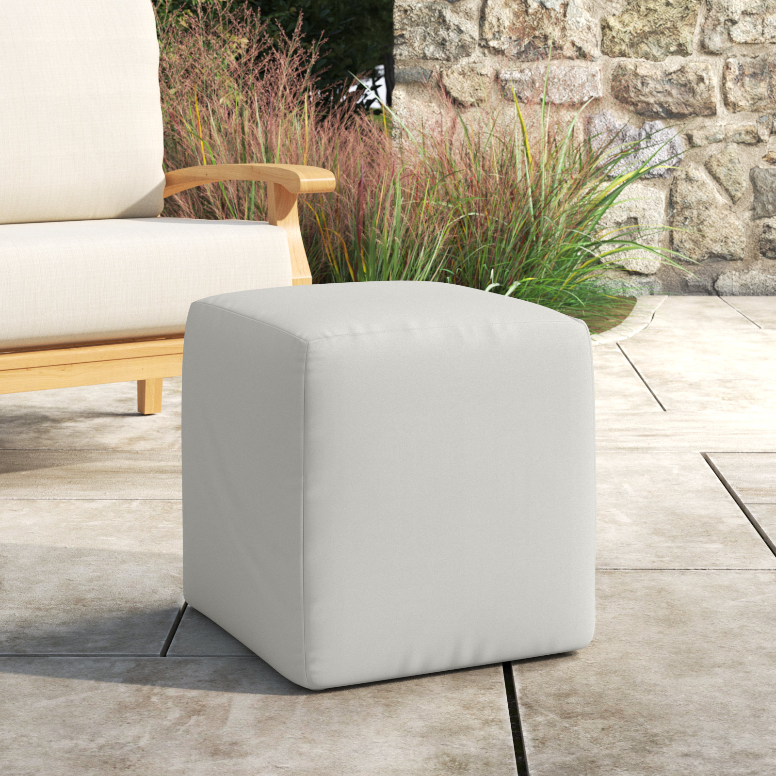 Upholstered Outdoor Ottoman, Canvas Natural