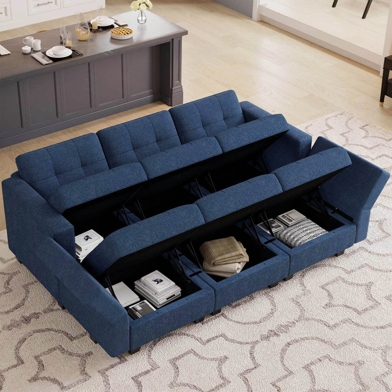 Canapé modulaire rembourré 7 pièces Soneson, Lin bleu