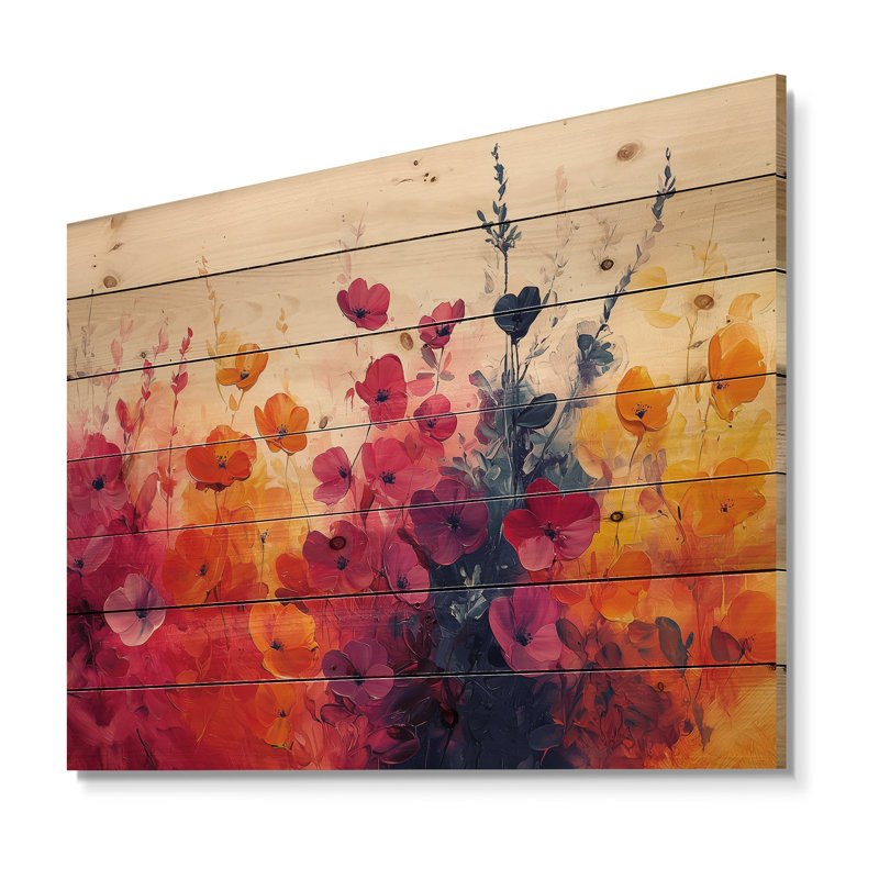 Garden Plants Symphony In Bright Splash - Impression sur bois de plantes - sur bois de pin naturel