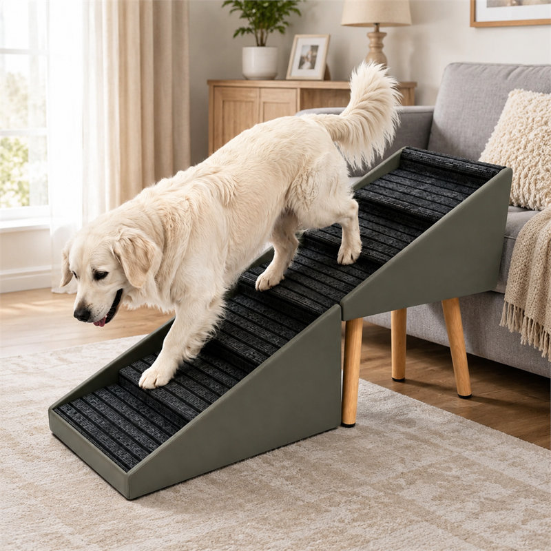 Cadre monobloc robuste et haute densité, échelle extensible à six marches de 25,2 pouces, lit superposé pliable multifonctionnel pour animaux de compagnie, repose-pieds et escalier.