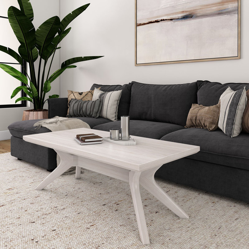 Muhsina Cross Leg Rectangular Coffee Table (48in x 24in / 1220mm x 610mm), White Sand Wirebrush