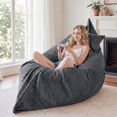 Fauteuil à billes convertible 3 en 1 gris 80 po avec coussin