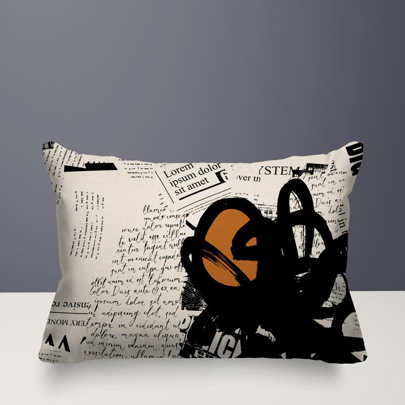 Oreiller rectangulaire réversible intérieur / extérieur Cena, Orange brûlé / noir / blanc cassé, H 14 po x l 20 po