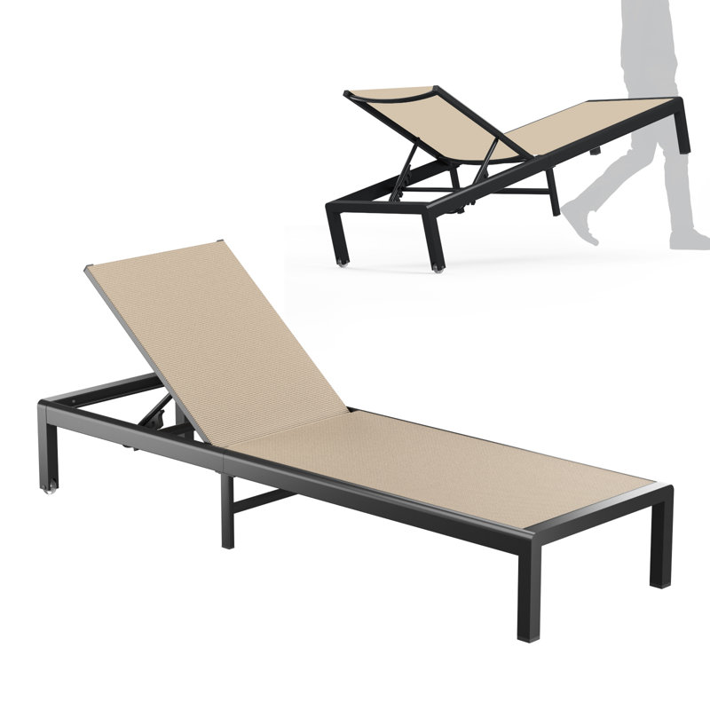 Aluminum Chaise Lounge Chair Outdoor with Wheels,Adjustable 5-Position Recliner and Full Flat Tanning Chair for Patio,Beach,Pool