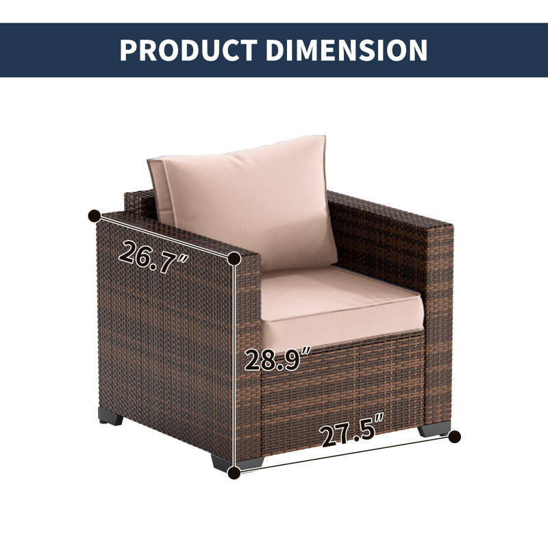 Wicker Patio Chair with Cushions, Beige