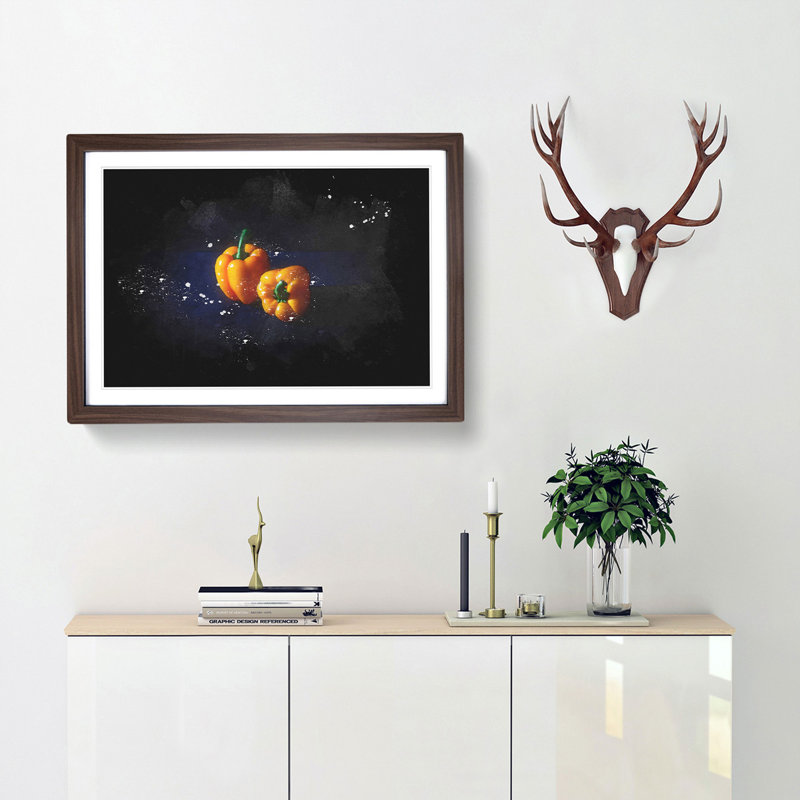 Orange Bell Peppers - Single Picture Frame Print on MDF, 33cm H x 45cm W x 2cm D, Walnut Framed