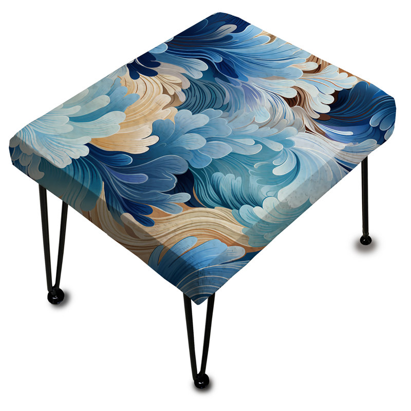 Repose-pieds abstrait bleu et blanc à motif floral abstrait Zen