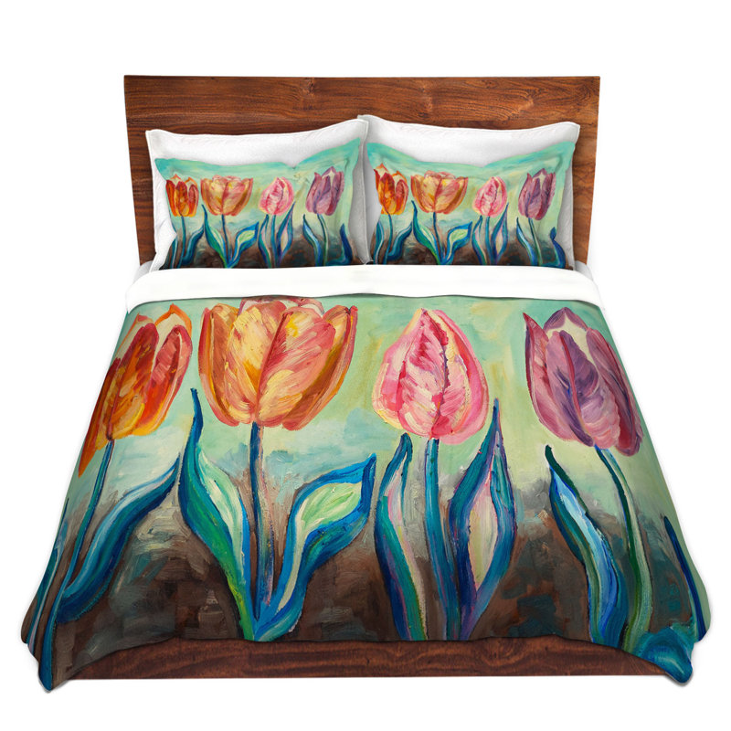 Ensemble de housse de couette tulipes, 1 housse de couette grand + 2 taies standards