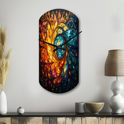 Colorful Indian Art Mystic Rangoli III - Indian Art Asymmetrical Metal Wall Clock, Global Cylinder Clock Print