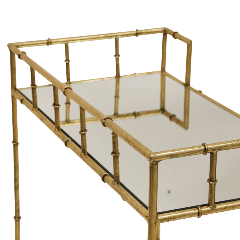 Craner Metal and Glass Two-Tier Bar Cart with Decorative Frame and Rolling Casters for Stylish Serving and Storage