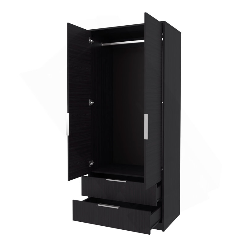 Armoire 2 portes avec tringle suspendue et 2 tiroirs Forest, wengé
