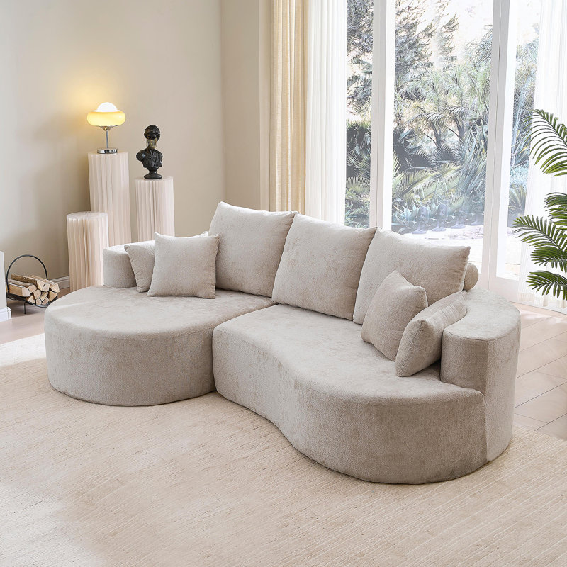 Canapé modulaire courbé en tissu deux pièces avec méridienne, pour salon, chambre à coucher et appartement, offrant une expérience d'assise luxueuse