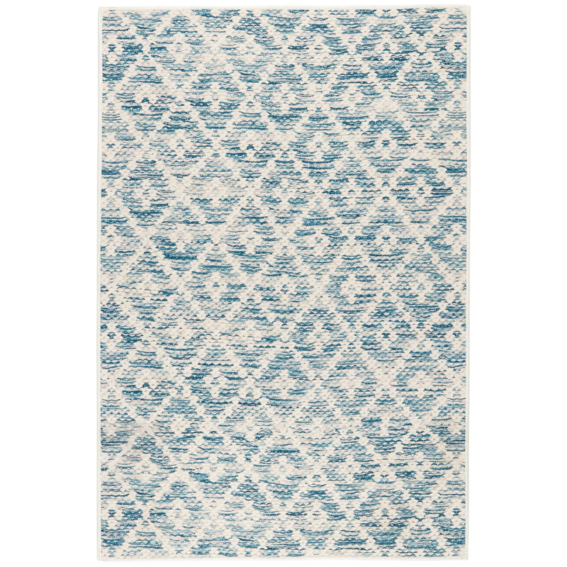 Melange Diamond Blue Machine Washable Rug, Runner 2'6" x 8'