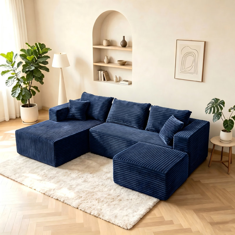 Canapé Boneless de 92,4 po, canapé modulaire Cloud, canapé en velours côtelé pour salon, canapé modulaire en U avec méridienne, sans assemblage